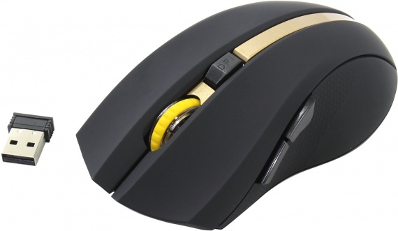 Мышь беспроводная Оклик 495MW USB, 1600 dpi, до 8 м, д/ноутбука, черный/золотистый
